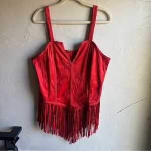 Red Suedelike Fringe Zip Corset Top Western Cowgirl Festival Statement NWT Sz 2X